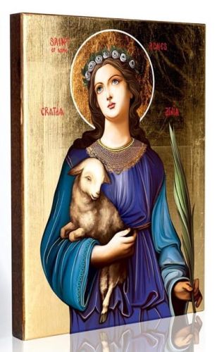 SKLEP Z IKONAMI: Ikona św. Agnieszki - złocona - 11,5 x 16 cm przygotowana jest zarówno do powieszenia, jak i do postawienia NAJWIĘKSZY WYBÓR IKON e-religijne.pl