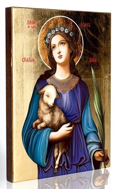 SKLEP Z IKONAMI: Ikona św. Agnieszki - złocona - 11,5 x 16 cm przygotowana jest zarówno do powieszenia, jak i do postawienia NAJWIĘKSZY WYBÓR IKON e-religijne.pl