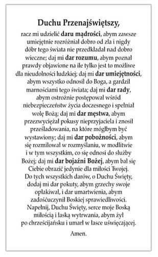 Obrazek z modlitwą do Ducha Świętego (paczka 100 szt.)