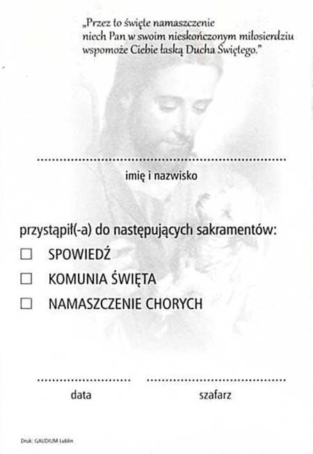 Obrazek Pamiątka Namaszczenia Chorych 7,5 x 11 cm pomoce duszpasterskie