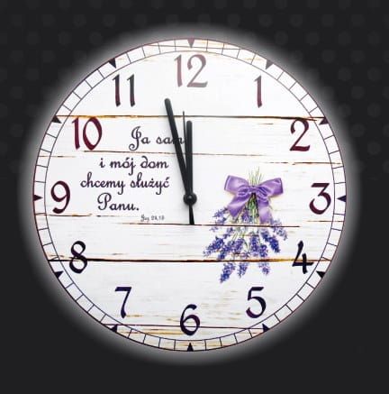 Zegar ścienny antyczny z tekstem religijnym "Ja sam i mój dom chcemy służyć Panu" e-religijne.pl