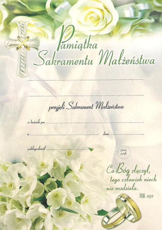 Dyplom - Pamiątka Sakramentu Małżeństwa (15x21) 13/035 e-religijne.pl