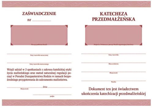 Katecheza przedmałżeńska - zaświadczenie paczka 50 szt. Hlondianum e-religijne.pl