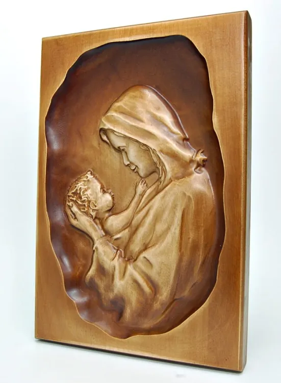 Płaskorzeźba drewniana Madonna z Dzieciątkiem 20F e-religijne.pl