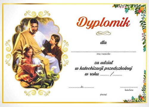 Dyplom za udział w katechezie w przedszkolu 10 sztuk P-EN004 pomoce dla katechetów dyplomy