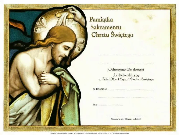 Dyplom - Pamiątka Sakramentu Chrztu Świętego e-religijne.pl