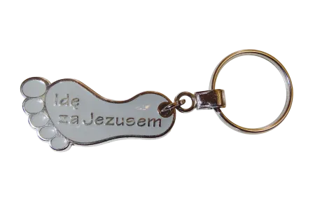 Brelok religijny do kluczy Idę za Jezusem - szary Dewocjonalia gadżety religijne sklep e-religijne.pl