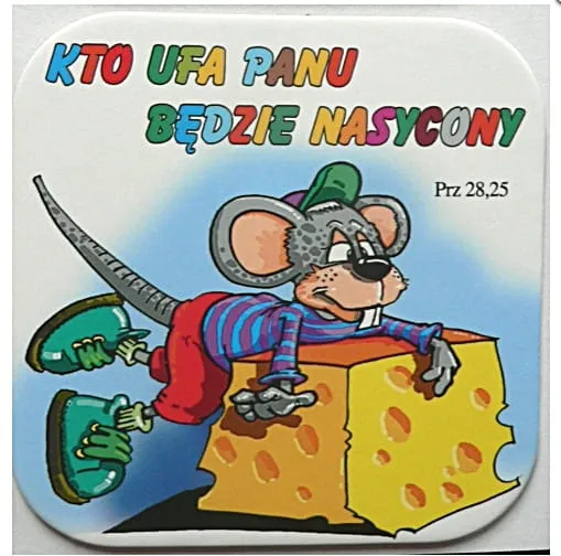 Podstawka korkowa z religijnym hasłem Kto ufa Panu będzie nasycony e-religijne.pl