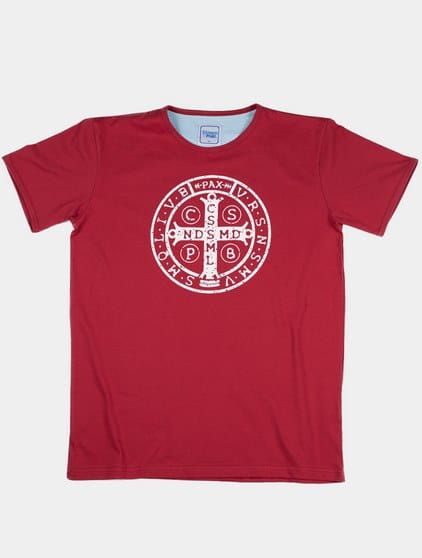 Chrześcijańska koszulka męska z krzyżem św. Benedykta chrześcijański sklep z koszulkami e-religijne.pl