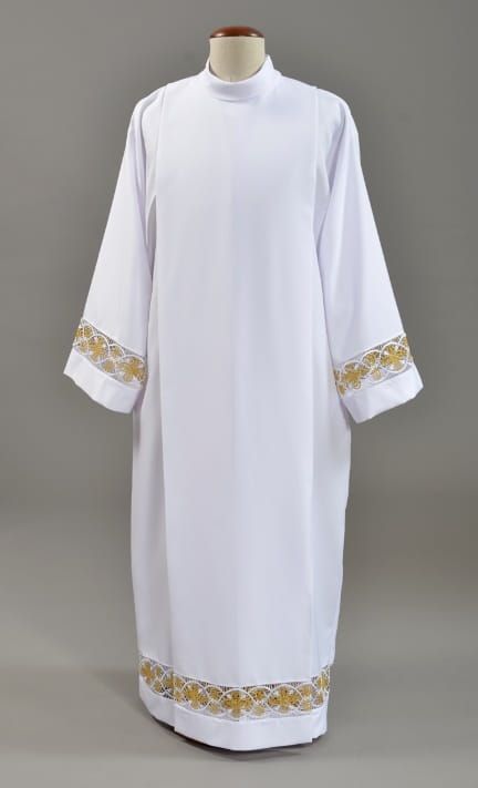 Szaty liturgiczne sklep internetowy: Alba kapłańska ozdobna z koronkową wstawką 3-128-0 Prezent dla księdza, upominek z okazji święceń e-religijne.pl
