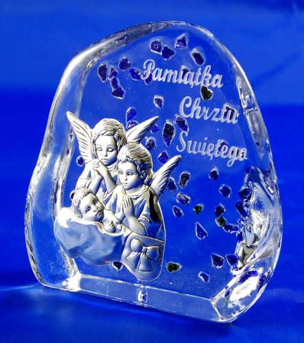Pamiątka Chrztu św. - Kryształowa skałka z Aniołkami - 2 e-religijne.pl