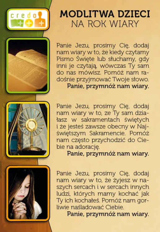 Ulotka- modlitwa dla dzieci na Rok Wiary e-religijne.pl