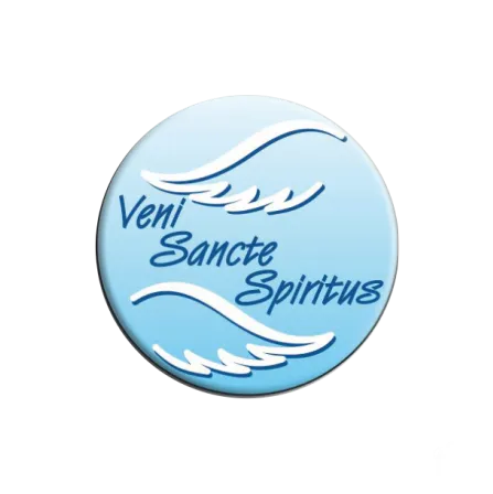 Przypinka religijna button "Veni Sancte Spiritus" sklep z upominkami religijnymi e-religijne.pl