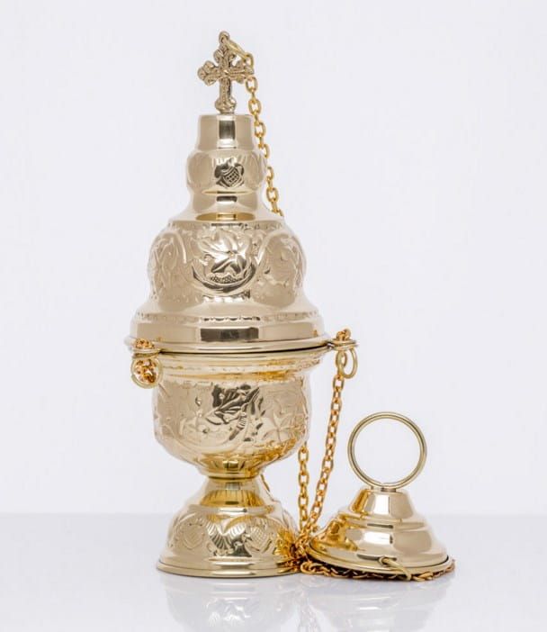 Kadzielnica trybularz mosiężny - kolor złoty M22244 do kościoła turyferarz - na procesję, okadzenie zakończenie adoracji - sklep artykuły liturgiczne e-religijne.pl