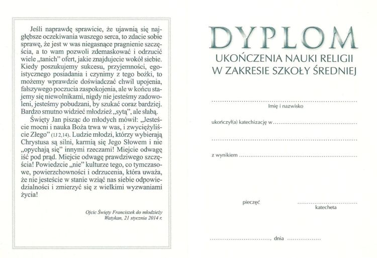 Dyplom ukończenia nauki religii w szkole średniej (4)