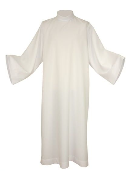 Alba kapłańska 3-104-0 z zapięciem na ramieniu - biała szata liturgiczna do Mszy Świętej