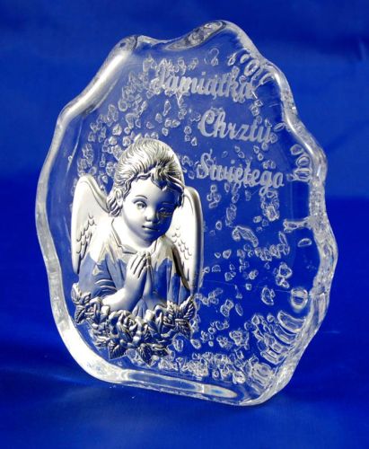 Pamiątka Chrztu św. - Kryształowa skałka z Aniołkami - 3 e-religijne.pl