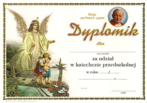 Dyplom za udział w katechezie - przedszkole (9) e-religijne.pl