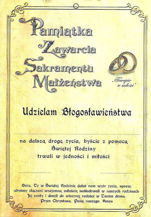 Pamiątka Zawarcia Sakramentu Małżeństwa A5 e-religijne.pl