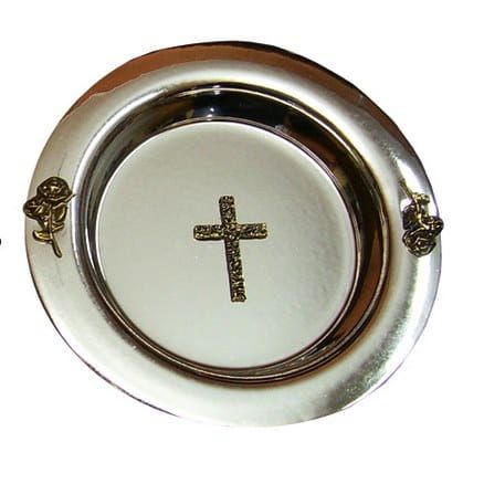 Naczynie na wodę święconą metalowe - kolor srebra zdobione e-religijne.pl