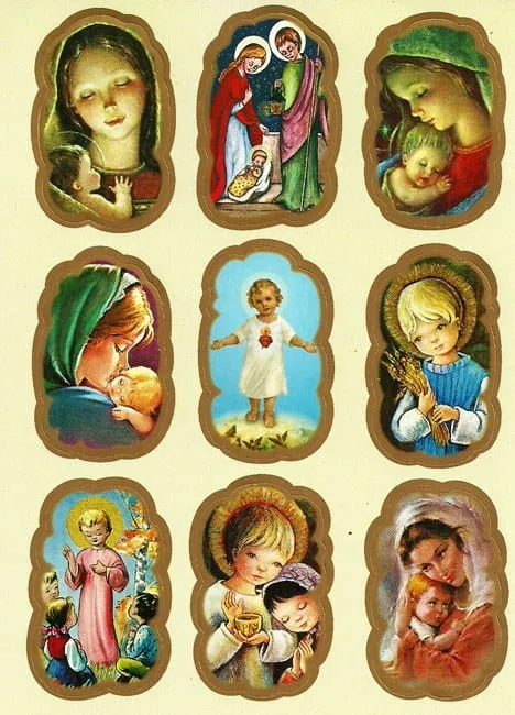 Zestaw naklejek o tematyce religijnej - 9 sztuk Naklejki, pomoce katechetyczne, upominki religijne, sklep katolicki.
