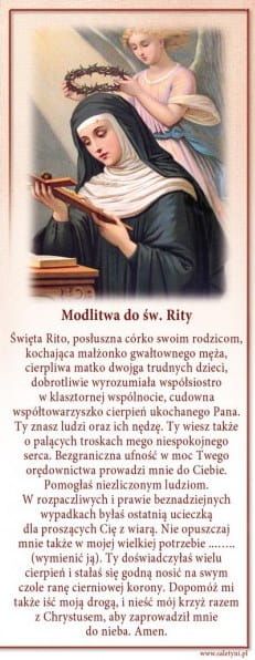 Religijna zakładka do książki z modlitwą do św. Rity e-religijne.pl
