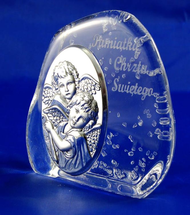 Pamiątka Chrztu św. - Kryształowa skałka z Aniołkami e-religijne.pl