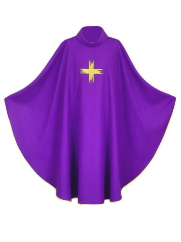 Ornat fioletowy z haftem krzyża 1-217 Antkowiak tkanina lnianopodobna 130x156 cm stuła wewnętrzna w komplecie