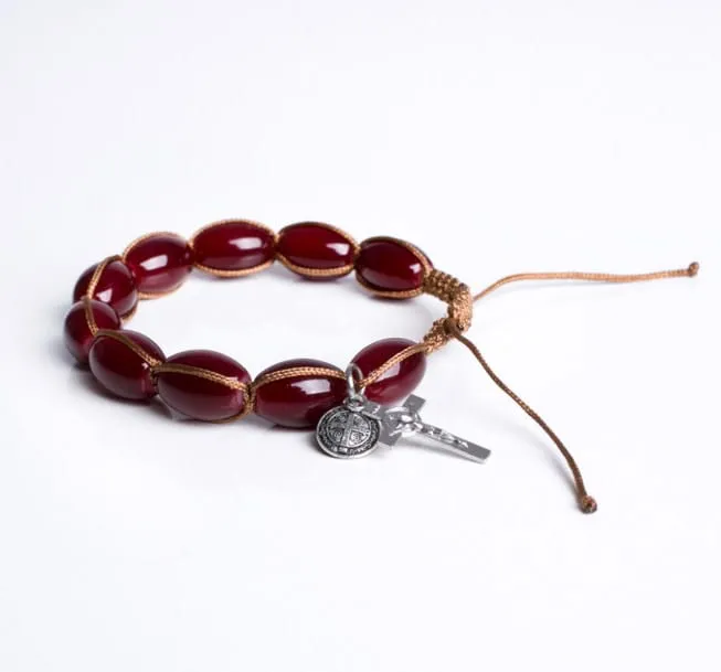 Bransoletka dziesiątka różańca z krzyżykiem i medalikiem Św. Benedykta BC669 Największy wybór różańców na rękę, opasek żelowych. Chrześcijański sklep Biżuteria chrześcijańska dla Katolików