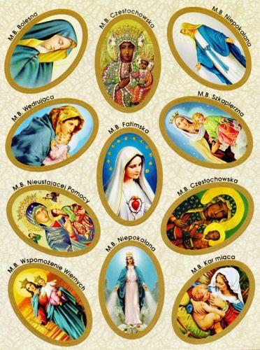 Sklep - wydawnictwo: naklejki Maryja owalne - chrześcijańskie religijne pomoce duszpasterskie. Na nabożeństwa majowe, święta Maryjne, katechezę. Księgarnia katolicka e-religijne.pl